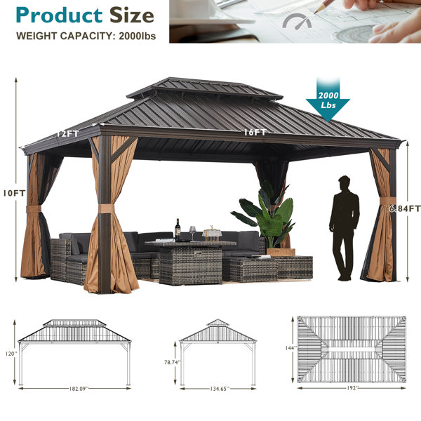Sonegra 15 Ft. W x 11 Ft. D Aluminum Patio Gazebo Wayfair